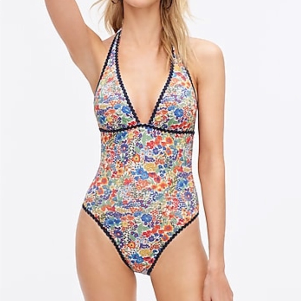 NWT JCrew Rickrack Liberty Print Halter Swimsuit 6